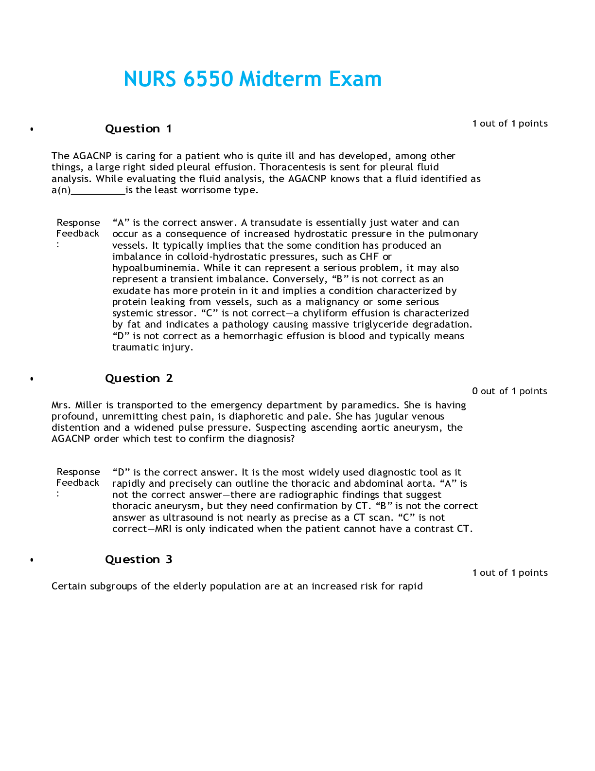 Preview image for NURS 6550 Midterm Exam / NURS6550 Midterm Exam. Latest 2021